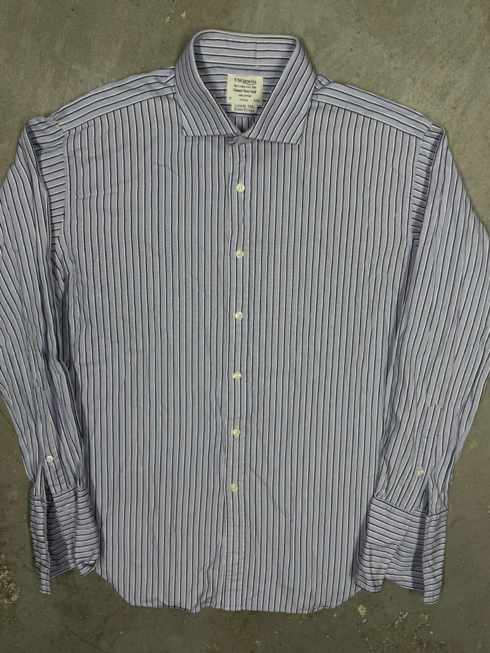 TM Lewin Dress Shirt French Cuffs Cotton Long Sleeve Striped 43 17 XL